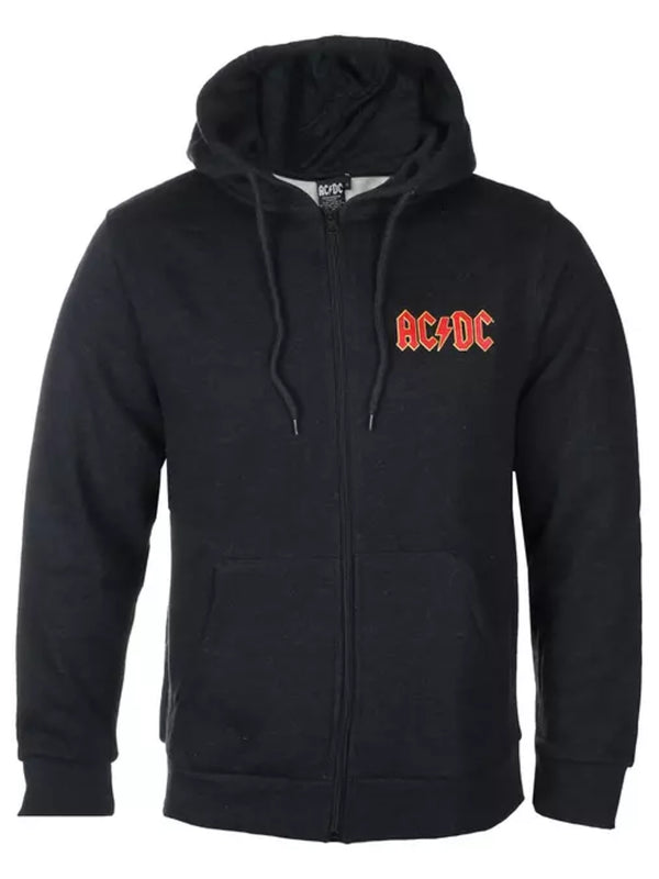 AC/DC Logo Back Print Men's Charcoal Zipped Hoodie