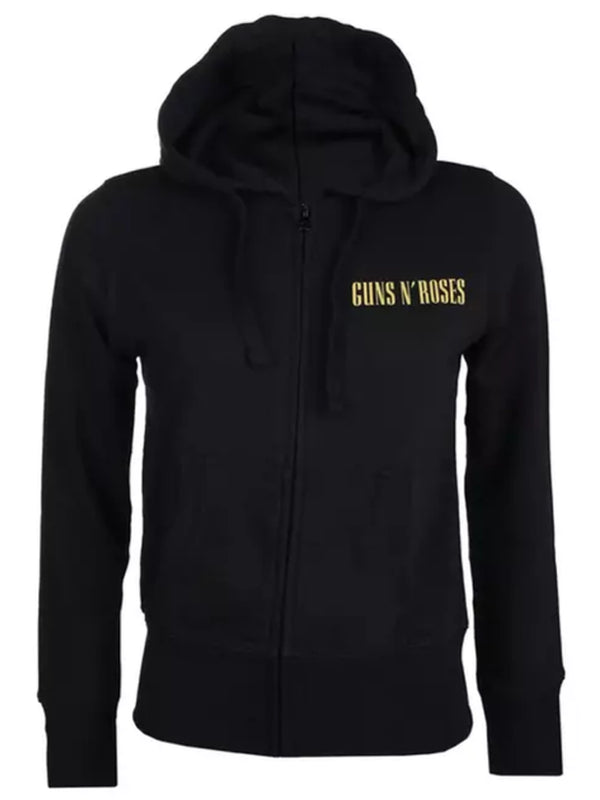 Guns 'N Roses Classic Logo Back Print Ladies Black Zipped Hoodie