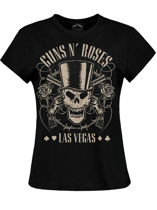 Guns 'N Roses Top Hat Skull & Pistols Las Vegas Ladies Black T-Shirt