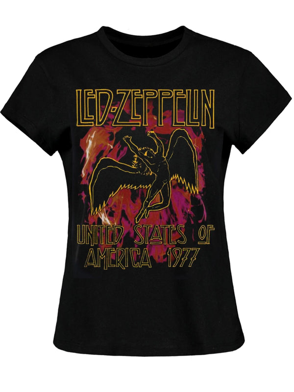 Led Zeppelin Black Flames Ladies Black T-Shirt
