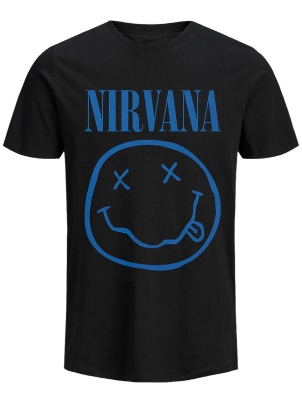 Nirvana Blue Smiley Men's Black T-Shirt