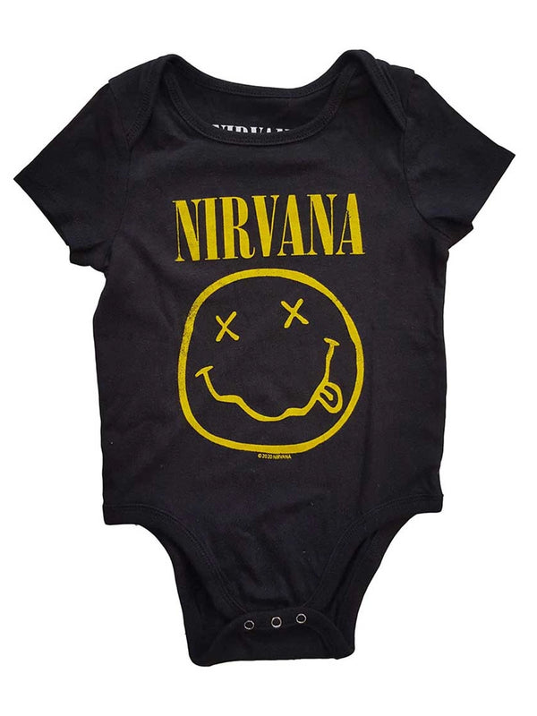 Nirvana Yellow Smiley Black Babygrow