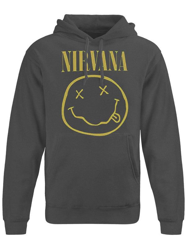 Nirvana Yellow Smiley Men's Charcoal Pullover Hoodie