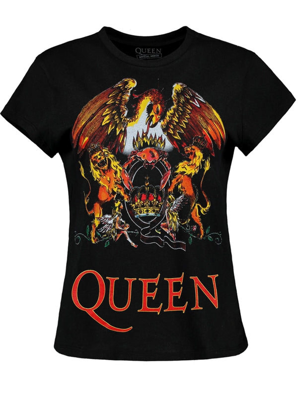 Queen Classic Crest Ladies Black T-Shirt