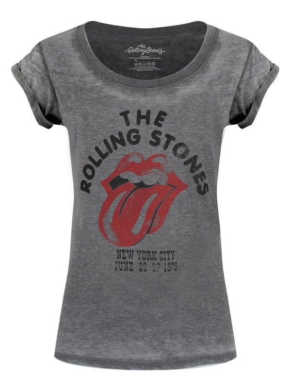 Rolling Stones New York City 75 Burn Out Ladies Charcoal T-Shirt