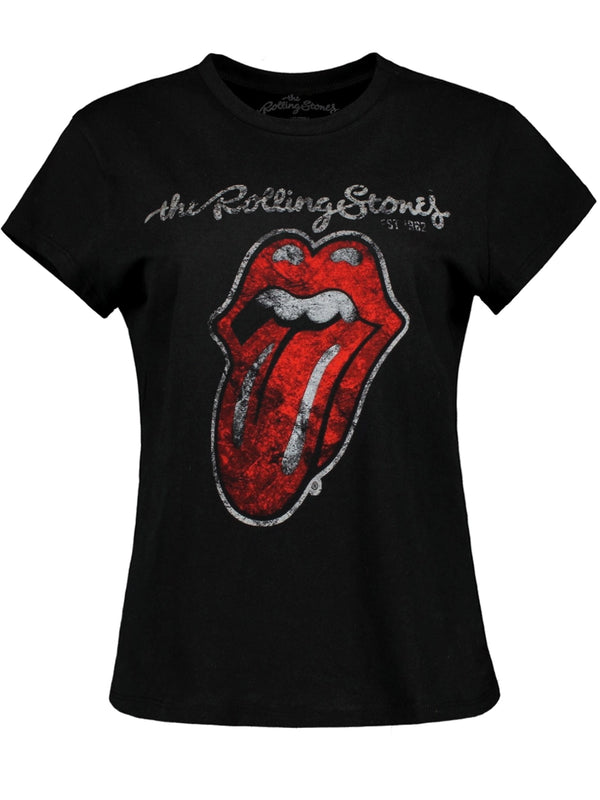 Rolling Stones Plastered Tongue Ladies Black T-Shirt