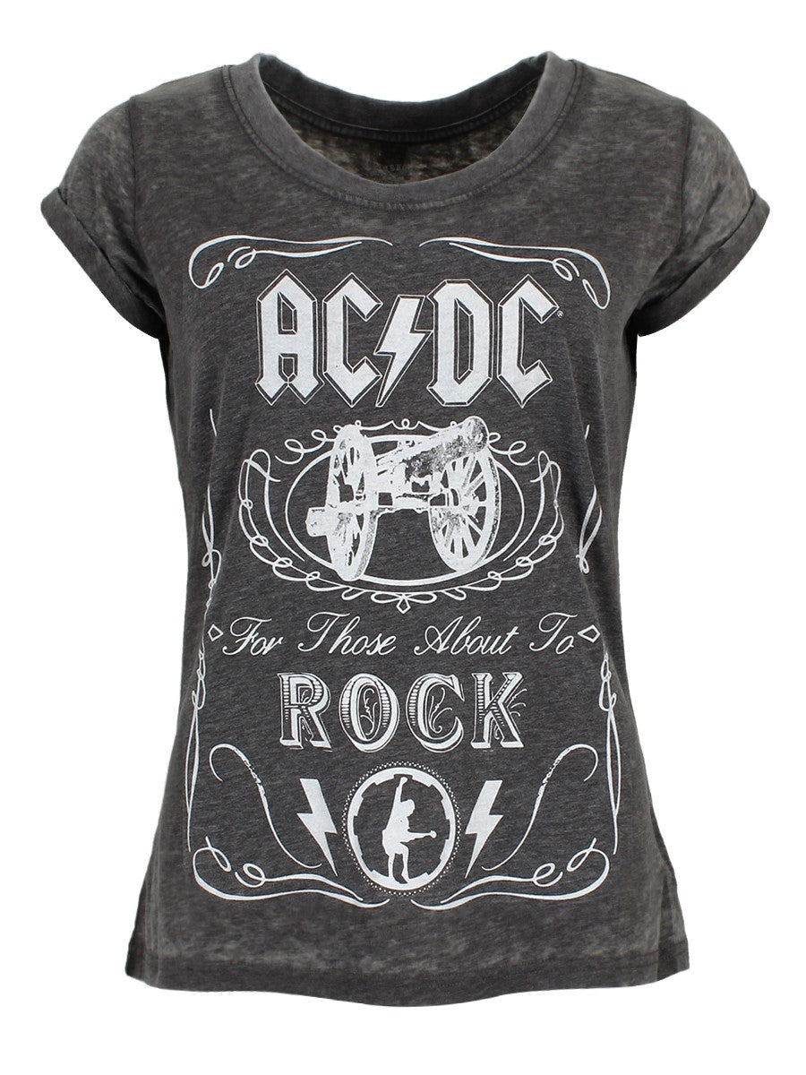 AC/DC Cannon Swig Burn Out Charcoal Ladies Skinny Grey T-Shirt – Wicked ...