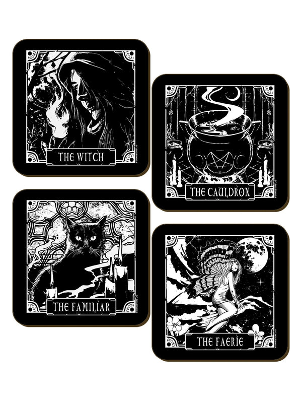 Deadly Tarot The Witch The Cauldron The Familiar & The Faerie 4 Piece Coaster Set