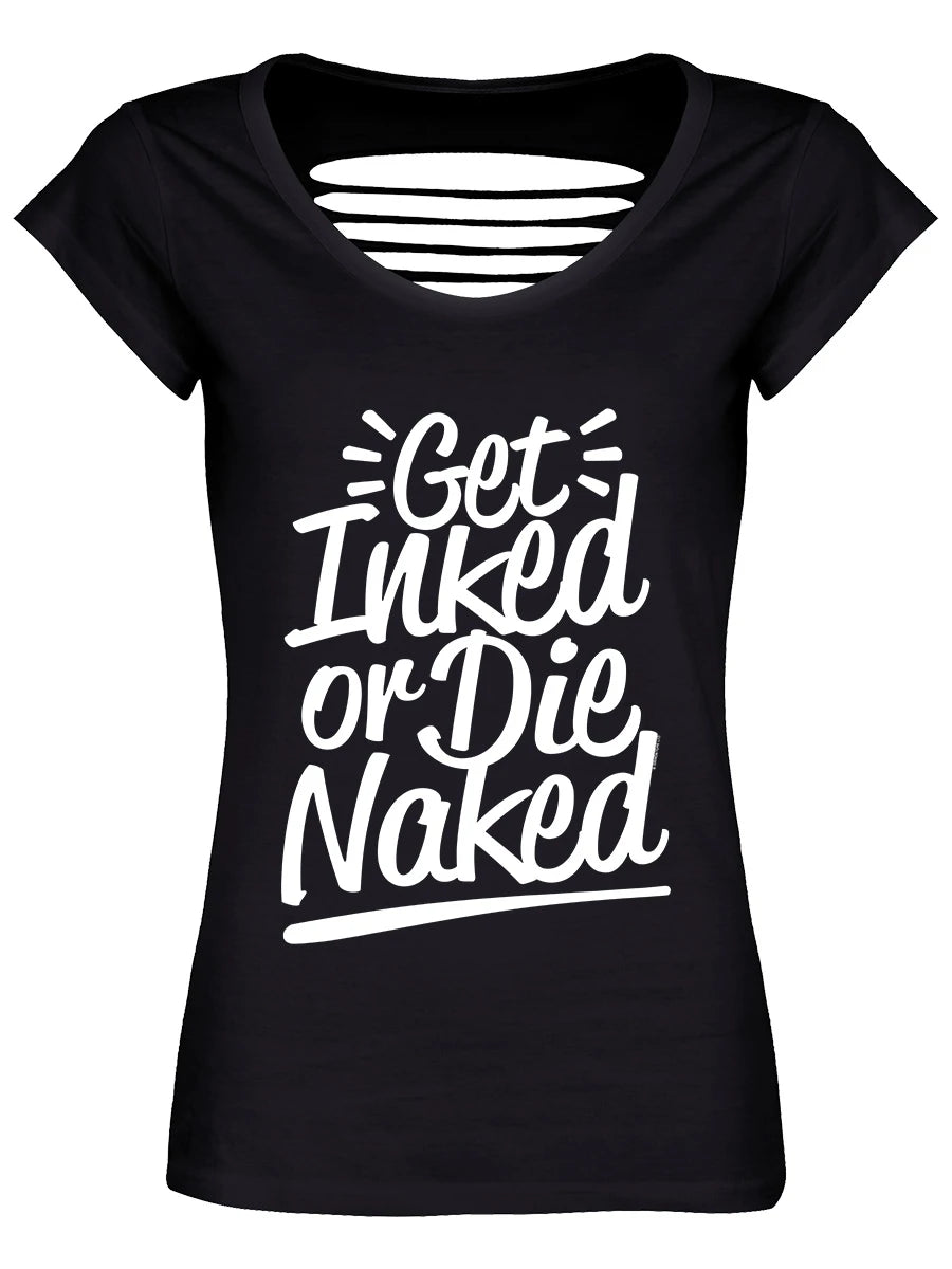 Get Inked Or Die Naked Ladies Black Razor Back T-Shirt – Wicked Things