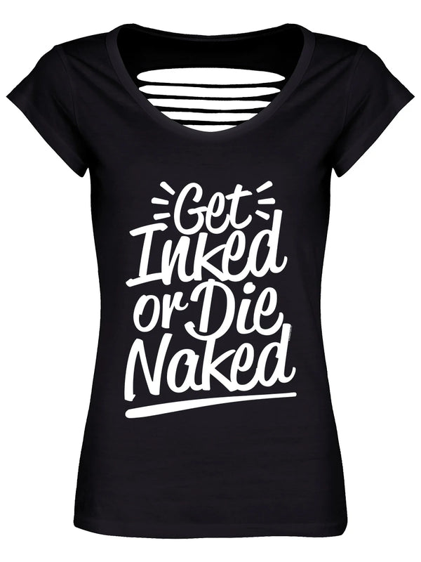 Get Inked Or Die Naked Ladies Black Razor Back T-Shirt