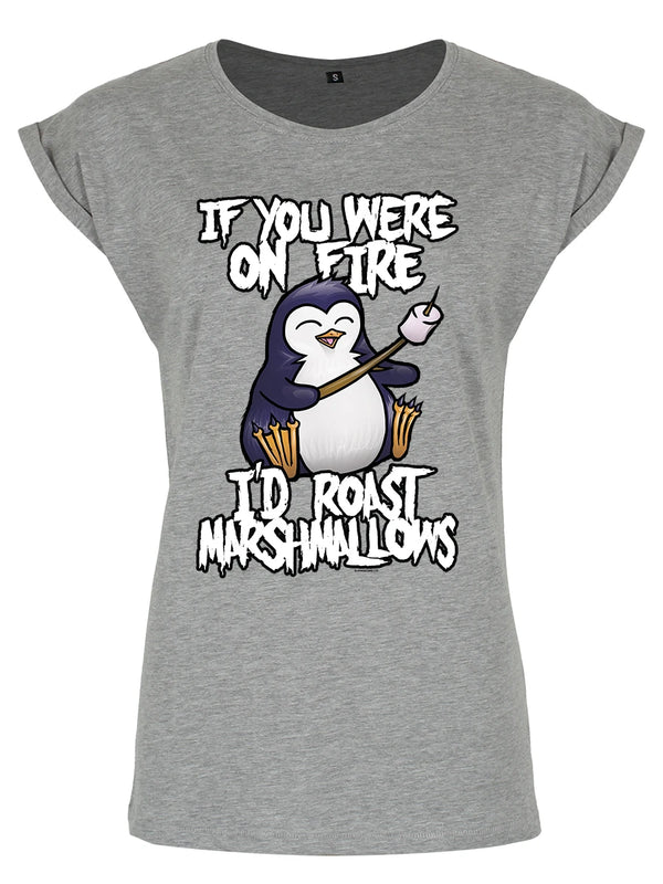 Psycho Penguin On Fire Ladies Premium Heather Grey T-Shirt
