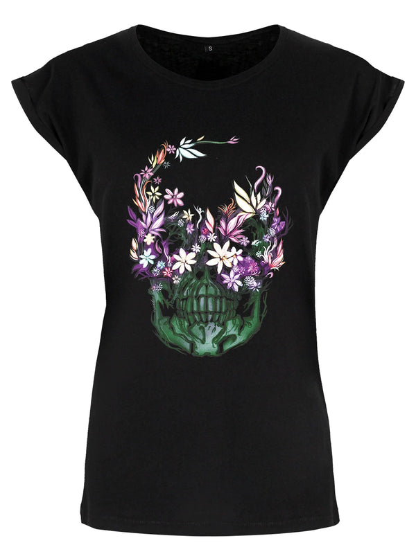 Unorthodox Collective Skull Bloom Ladies Premium Black T-Shirt